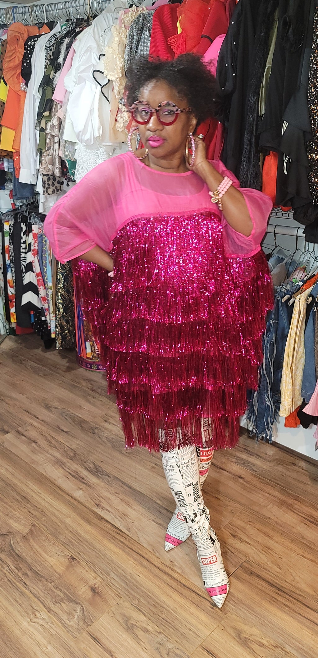 pink tinsel dress Pink Tinsel Dress – PricedJustRightFashion