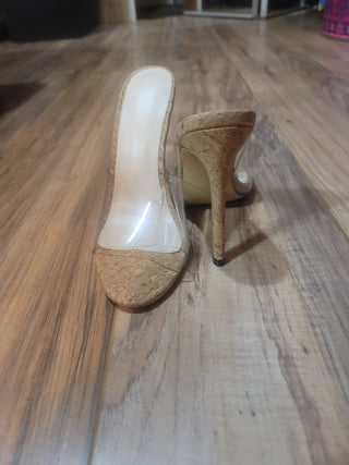 Transparent Mule Cork Heel Shoe