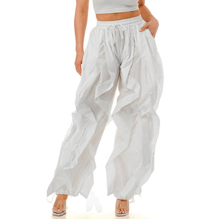 White Ruffle Jogger Pants