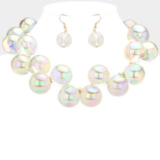 Clear Chunky Iridescent Ball Beaded Necklace