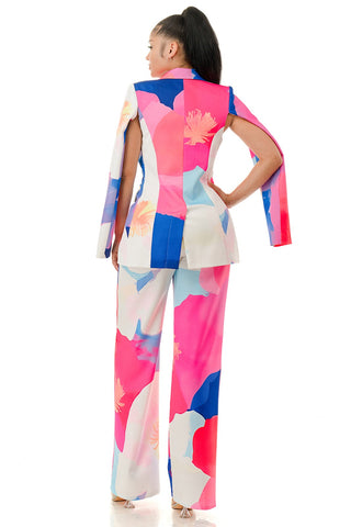 Pink & Blue Two Piece Pant Suit