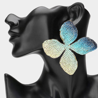 Ocean Blue Oversized Bling Flower Earrings
