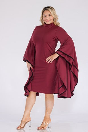 Burgandy Dramatic Sleeve Dress