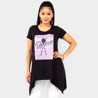 Believe Pink Ribbon Afro Girl Graphic Top