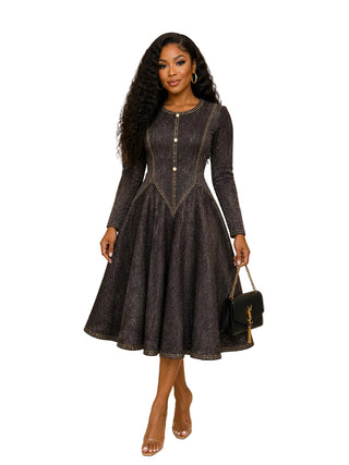 Black Denim Print Bounce Dress