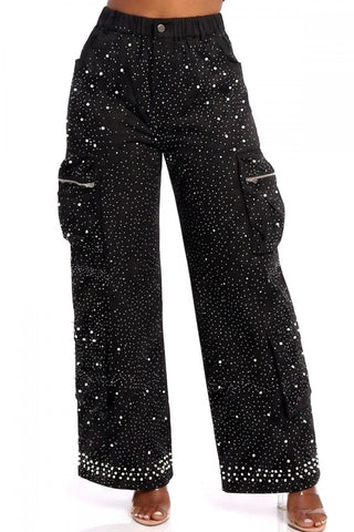 Black Pearl Rhinestone Cargo Pants
