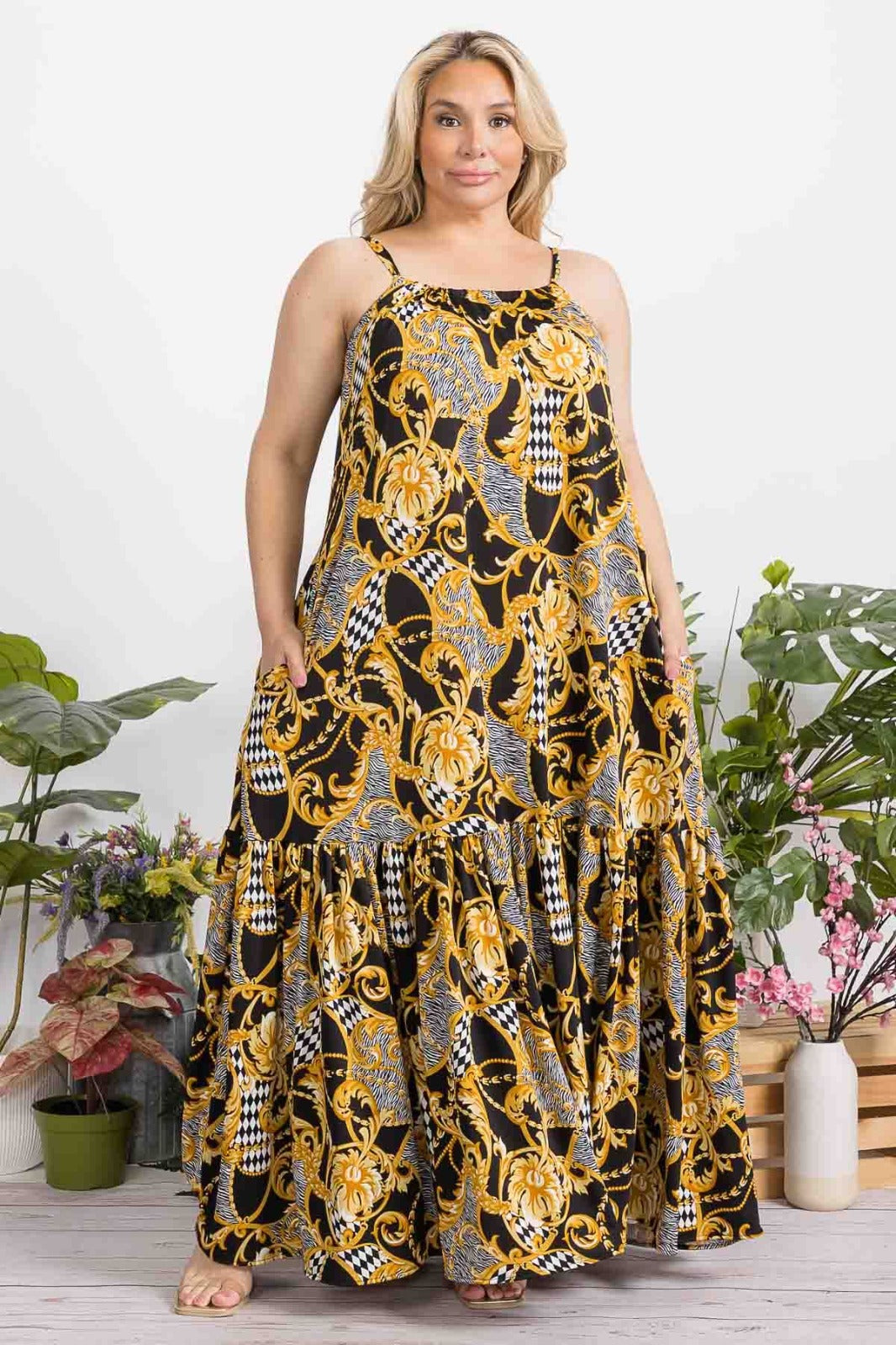Black & Gold Chain Pattern Maxi Dress PricedJustRightFashion Black & Gold Chain Pattern Maxi Dress PricedJustRightFashion