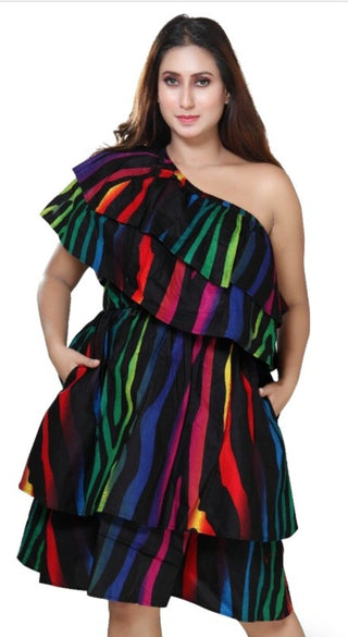 Multi-Color Tube Ruffle Dress