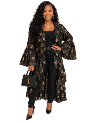 Black Ruffle Open Cardigan