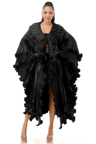 Black Ruffle Open Cardigan