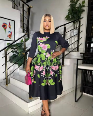 Pink & Green Floral Print Dress