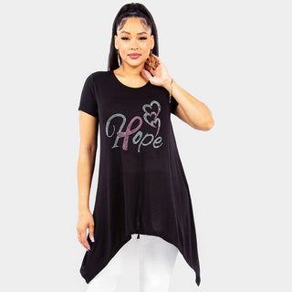 Hope Heart Bling Ribbon Graphic Top