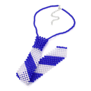 Blue & White Pearl Neck Tie Necklace