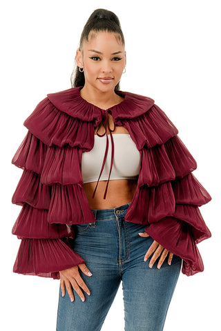 Burgandy Sheer Tiered Bolero