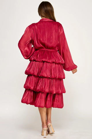 Burgandy Tiered Bubble Dress