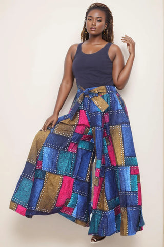 Colorful Denim Print Palazzo Pants