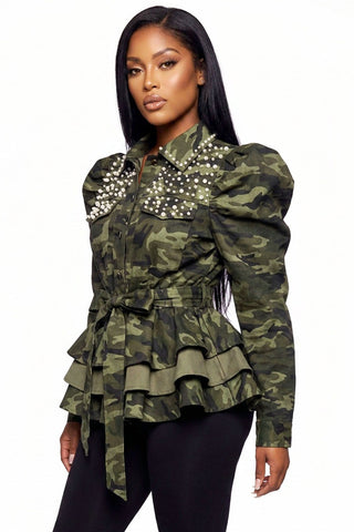 Camouflage Pearl & Rhinestone Jacket