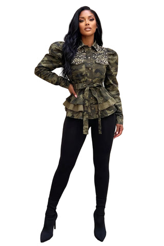 Camouflage Pearl & Rhinestone Jacket