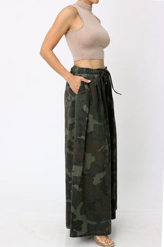 Camouflage Denim Wide Leg Pants