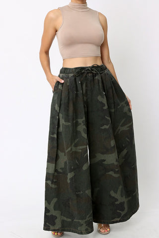 Camouflage Denim Wide Leg Pants