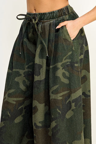 Camouflage Denim Wide Leg Pants