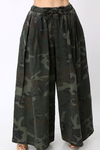 Camouflage Denim Wide Leg Pants