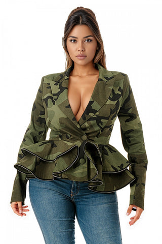 Camouflage Peplum Blazer