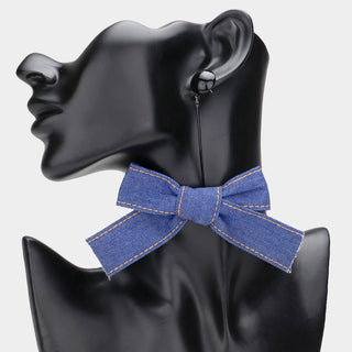 Denim Bow Dangle Earrings
