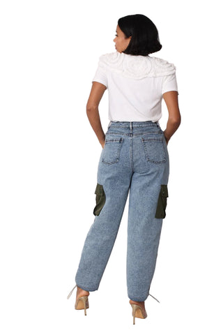 Olive Denim Drawstring Cargo Pants