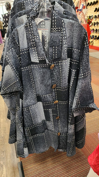 Black Denim Pattern Hi-Lo Jacket