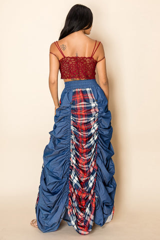 Plaid & Denim Maxi Skirt