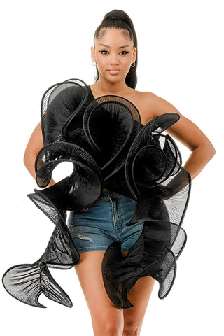 Mesh Top & One Shoulder Swirl Ruffle Tank Top Set