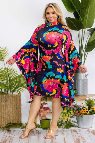 Coloful Dramatic Sleeve Dress
