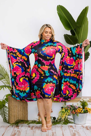 Coloful Dramatic Sleeve Dress