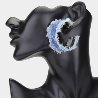 Denim Distress Hoop Earrings