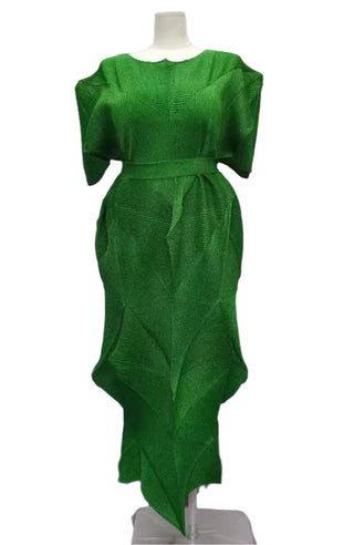 Green Metallic "Crinkle Not Wrinkle" Dress