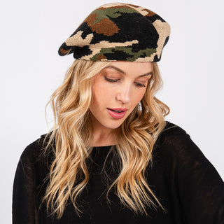 Camoufage Knit Beret Hat
