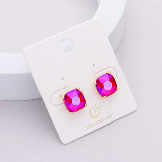 Hot Pink Square Stone Stud Earrings