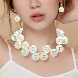 Clear Chunky Iridescent Ball Beaded Necklace