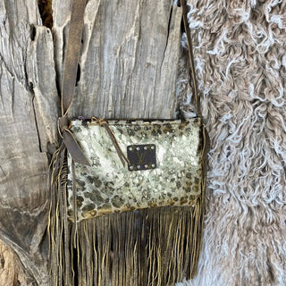 Upcycled Gold Leopard Fringe Crossbody