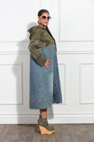 Camouflage Denim Hoodie Dress