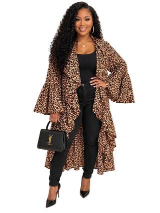 Leopard Ruffle Open Cardigan