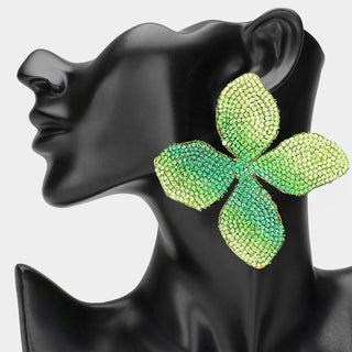 Lime Green Oversized Bling Flower Earrings