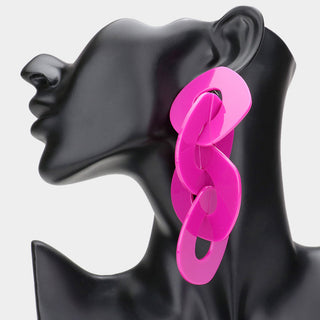 Magenta Link Dangle Earrings