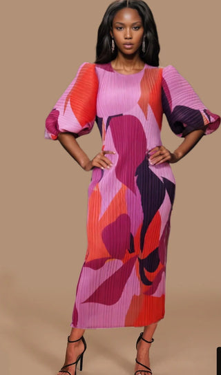 Accordion Pink Multi-color Maxi Dress