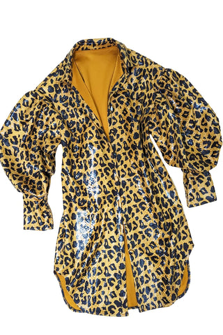 Faux Leather Leopard Shirt Dress