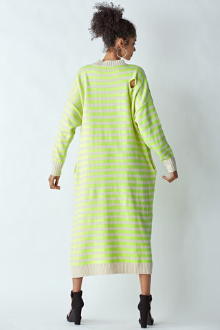 Neon Green Stripe Sweater Dress