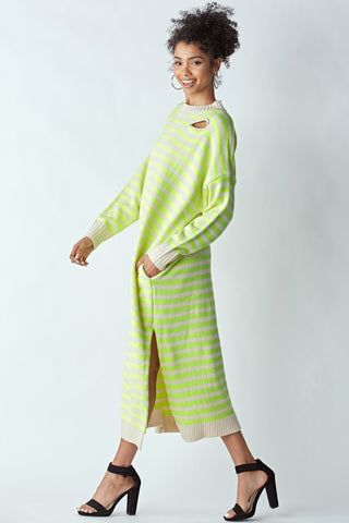 Neon Green Stripe Sweater Dress