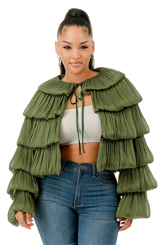Olive Sheer Tiered Bolero
