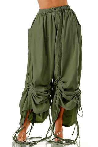 Olive Green Drawstring Cargo Pants